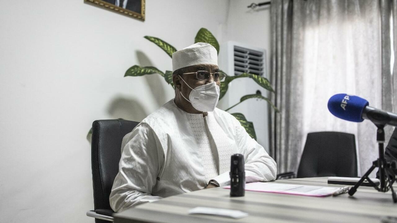 Head of the United Nations Office for West Africa and the Sahel, Mahamat Saleh Annadif, addresses the media concerning the outcomes of his trip to Conakry on September 13, 2021. – Colonel Mamady Doumbouyas special forces on September 5, 2021 seized Alpha Conde in a coup, the West African state&rsquo;s 83-year-old president, a former champion of democracy accused of taking the path of authoritarianism. (Photo by JOHN WESSELS / AFP)
