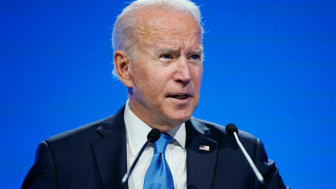 President Joe Biden speaks during an event about the « Global Methane Pledge » at the COP26 U.N. Climate Summit, Tuesday, Nov. 2, 2021, in Glasgow, Scotland. (AP Photo/Evan Vucci)