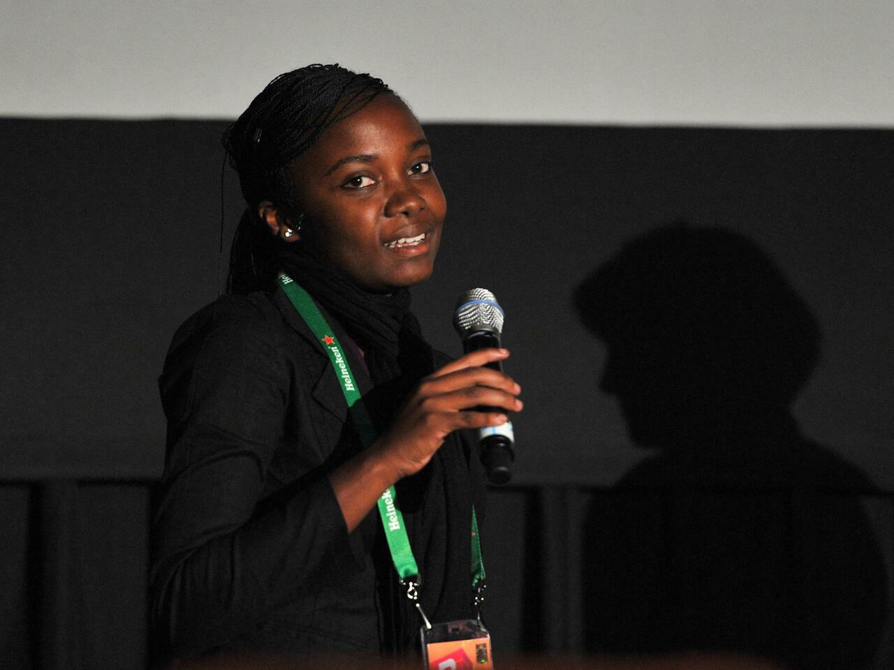 NEW YORK, NY – APRIL 25: Filmmaker Marie-Clementine Dusabejambo speaks at the premiere of the « Perspective: Rwanda » short films during the 2011 Tribeca Film Festival at Clearview Cinemas Chelsea on April 25, 2011 in New York City. Slaven Vlasic/Getty Images/AFP (Photo by Slaven Vlasic / GETTY IMAGES NORTH AMERICA / Getty Images via AFP)
