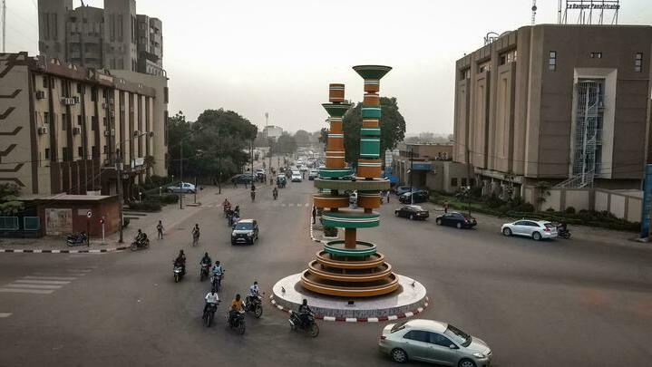 An aerial view of filmmakerss roundabout, in Ouagadougou, on November 5, 2020. (Photo by OLYMPIA DE MAISMONT / AFP)