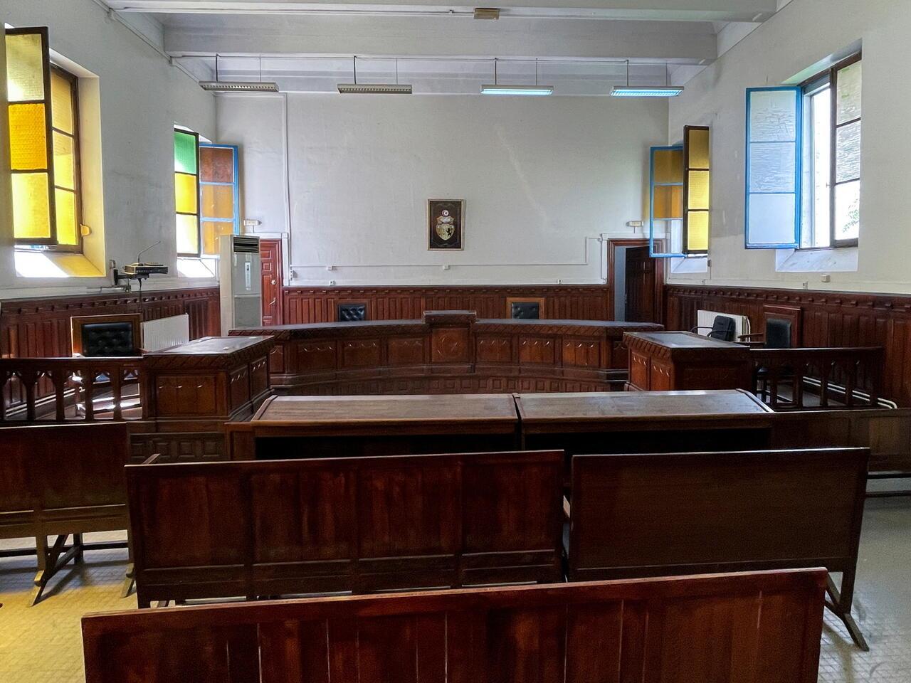 A view shows an empty courtroom during a strike by Tunisian judges in a protest against a purge of their ranks, in Tunis, Tunisia, June 6, 2022. REUTERS/Jihed Abidellaoui